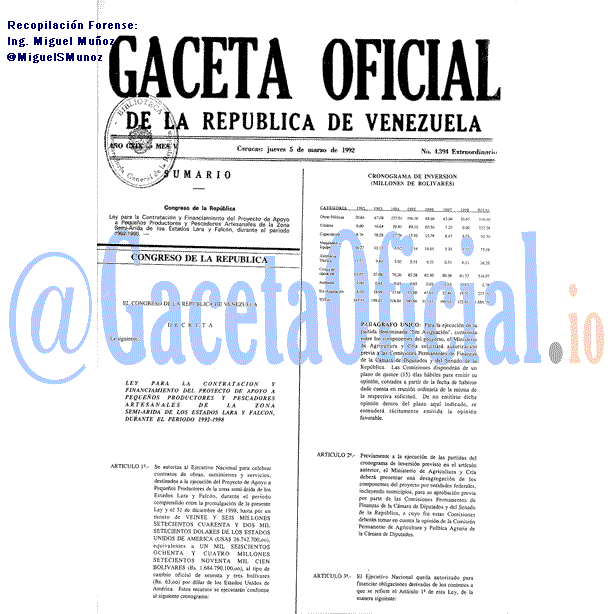 Gaceta Oficial 4394 del 5 Marzo 1992