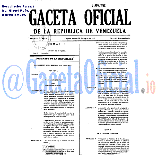 Gaceta Oficial 4397 del 10 Marzo 1992