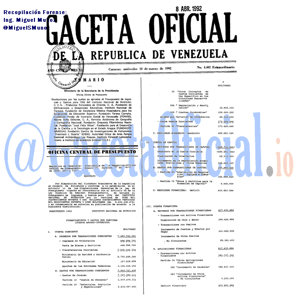 Gaceta Oficial 4402 del 18 Marzo 1992