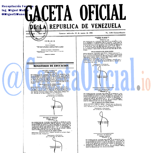 Gaceta Oficial 4404 del 25 Marzo 1992