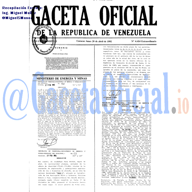 Gaceta Oficial 4414 del 20 Abril 1992