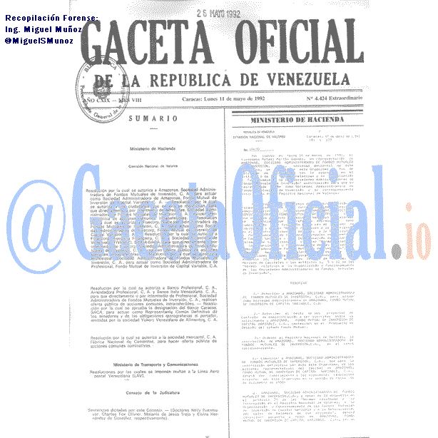 Gaceta Oficial 4424 del 11 Mayo 1992