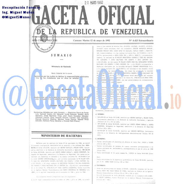 Gaceta Oficial 4425 del 12 Mayo 1992