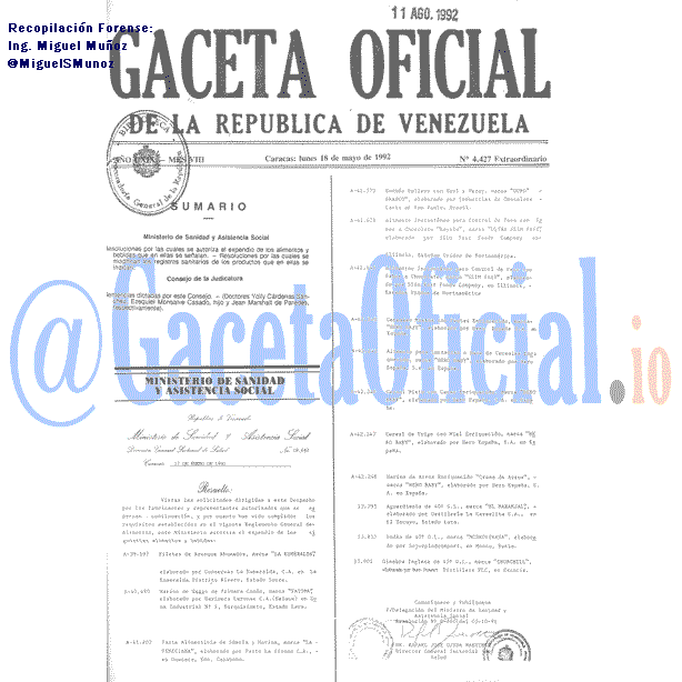Gaceta Oficial 4427 del 18 Mayo 1992