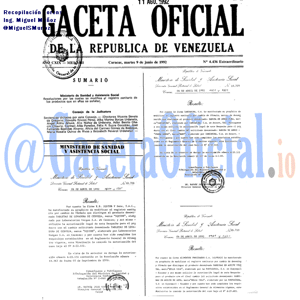 Gaceta Oficial 4436 del 6 Junio 1992