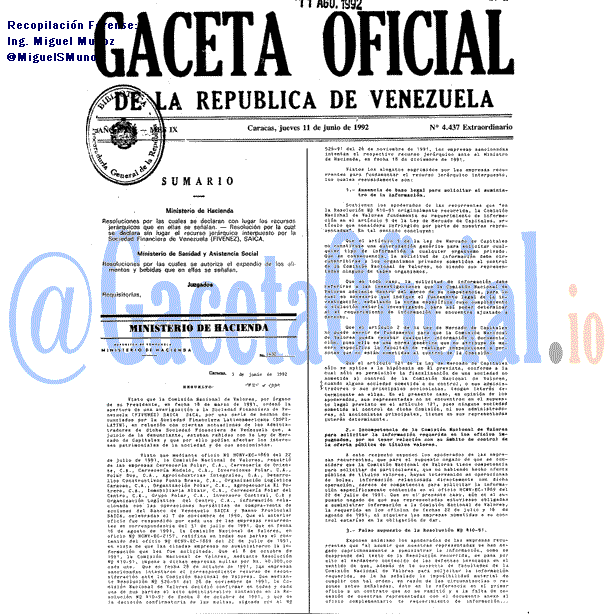 Gaceta Oficial 4437 del 11 Junio 1992