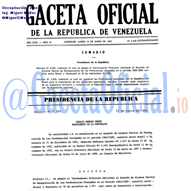Gaceta Oficial 4439 del 15 Junio 1992