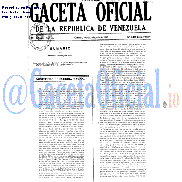 Gaceta Oficial 4444 del 2 Julio 1992