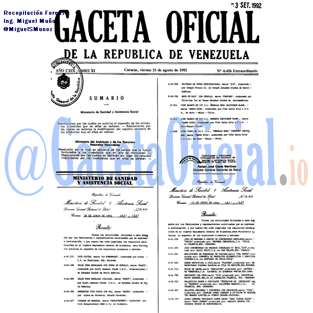 Gaceta Oficial 4456 del 21 Agosto 1992