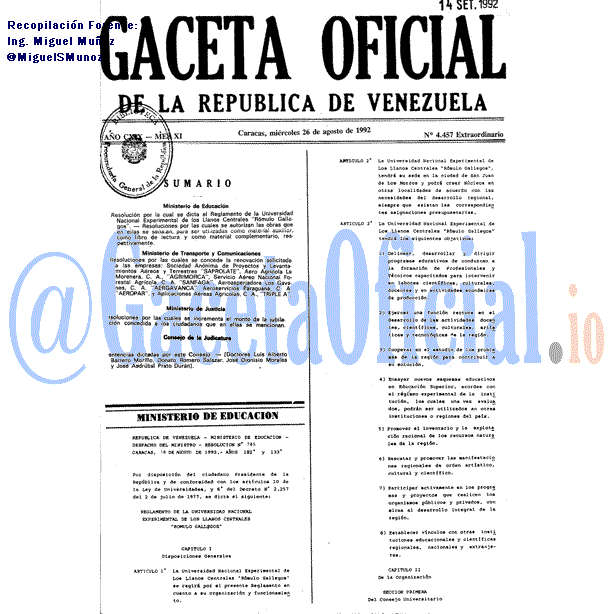 Gaceta Oficial 4457 del 26 Agosto 1992