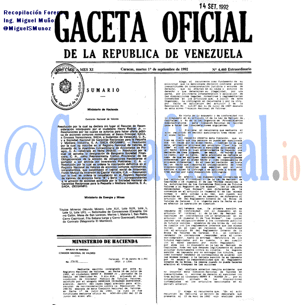 Gaceta Oficial 4460 del 1 Septiembre 1992