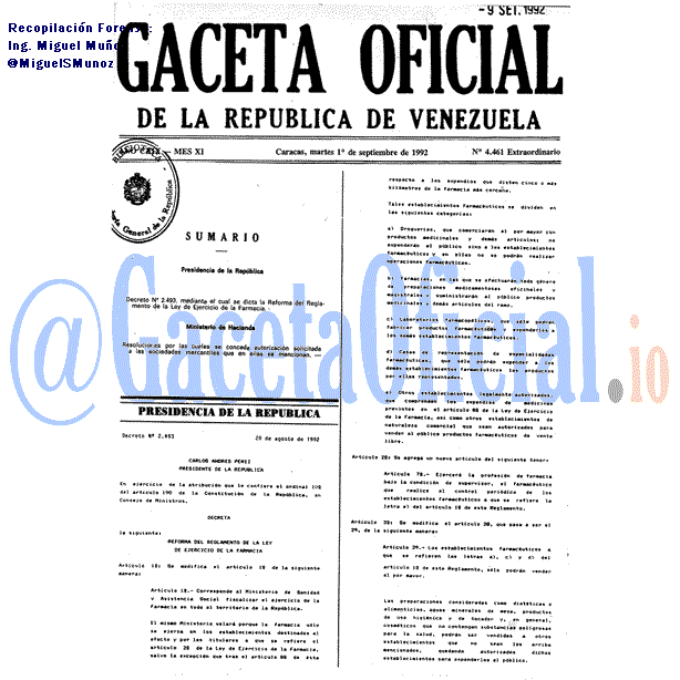 Gaceta Oficial 4461 del 1 Septiembre 1992