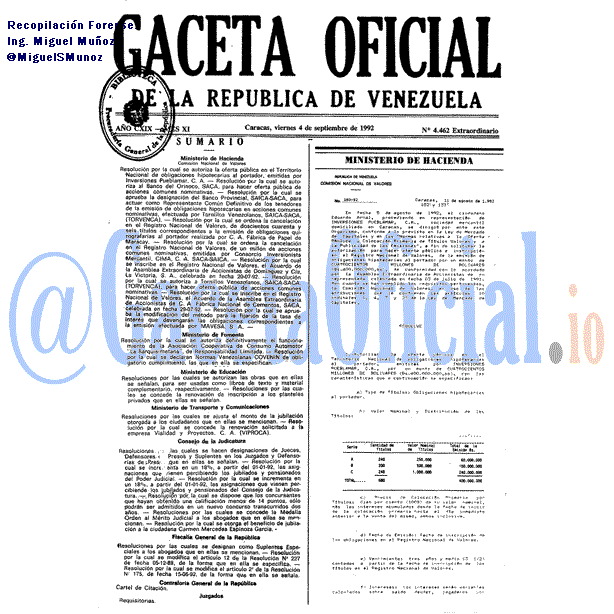 Gaceta Oficial 4462 del 4 Septiembre 1992