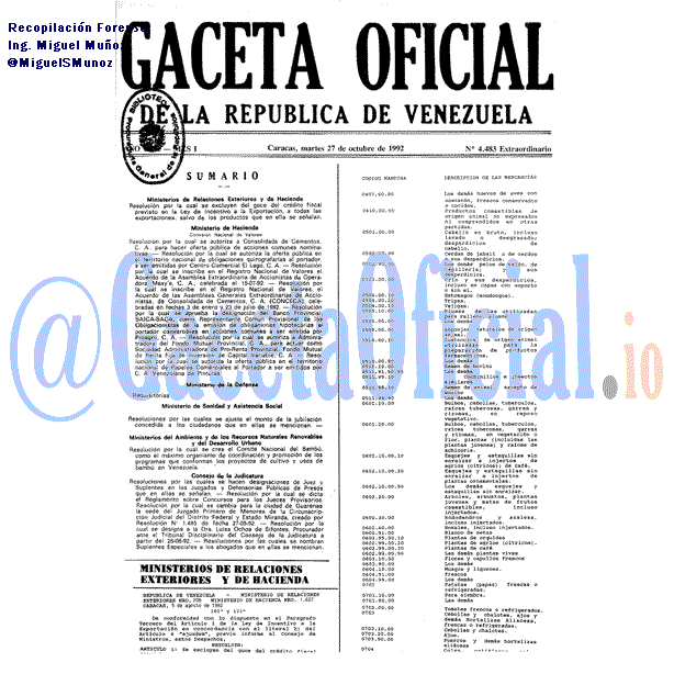 Gaceta Oficial 4483 del 27 Octubre 1992