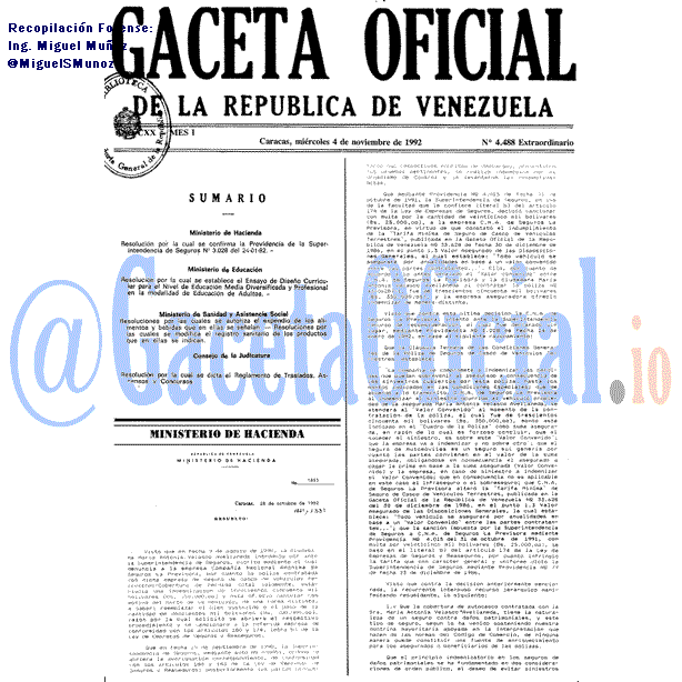 Gaceta Oficial 4488 del 4 Noviembre 1992