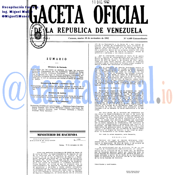 Gaceta Oficial 4489 del 10 Noviembre 1992