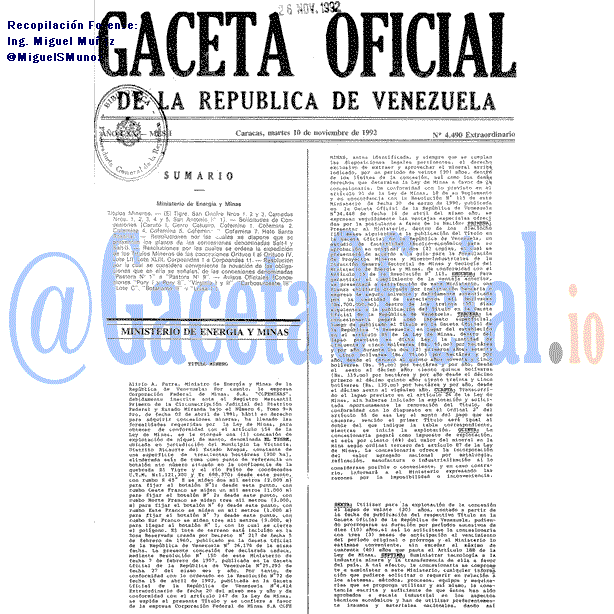 Gaceta Oficial 4490 del 10 Noviembre 1992