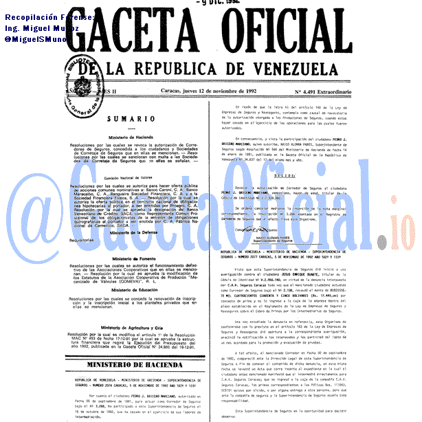 Gaceta Oficial 4491 del 12 Noviembre 1992