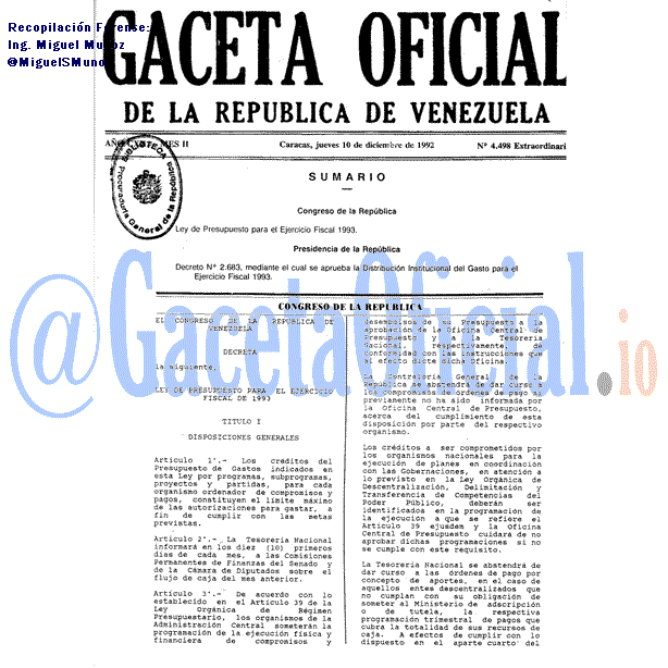 Gaceta Oficial 4498 del 10 Diciembre 1992