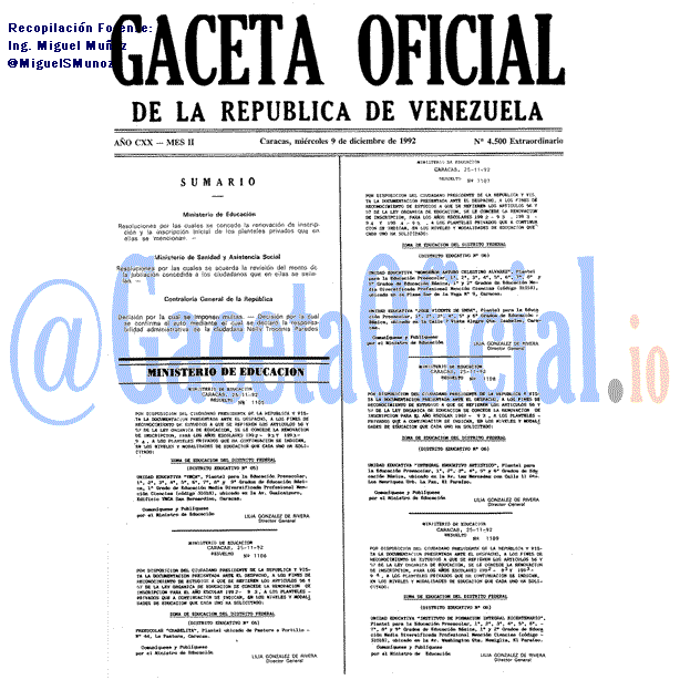 Gaceta Oficial 4500 del 9 Diciembre 1992