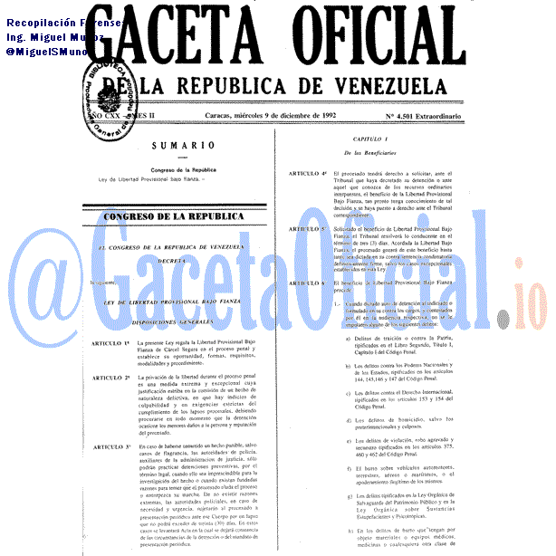 Gaceta Oficial 4501 del 9 Diciembre 1992