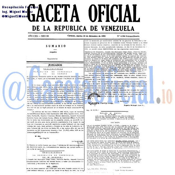 Gaceta Oficial 4504 del 22 Diciembre 1992