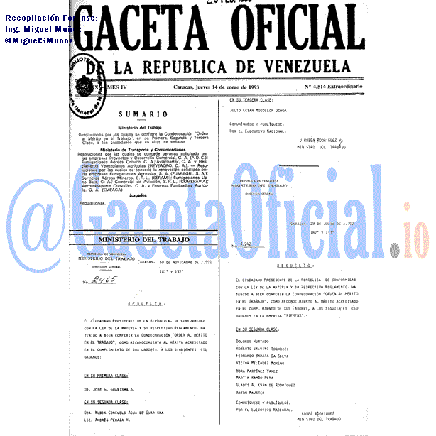 Gaceta Oficial 4514 del 14 Enero 1993