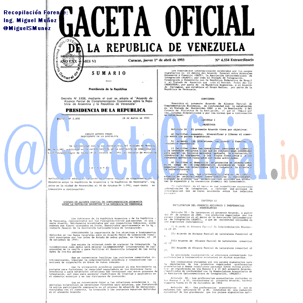 Gaceta Oficial 4554 del 1 Abril 1993