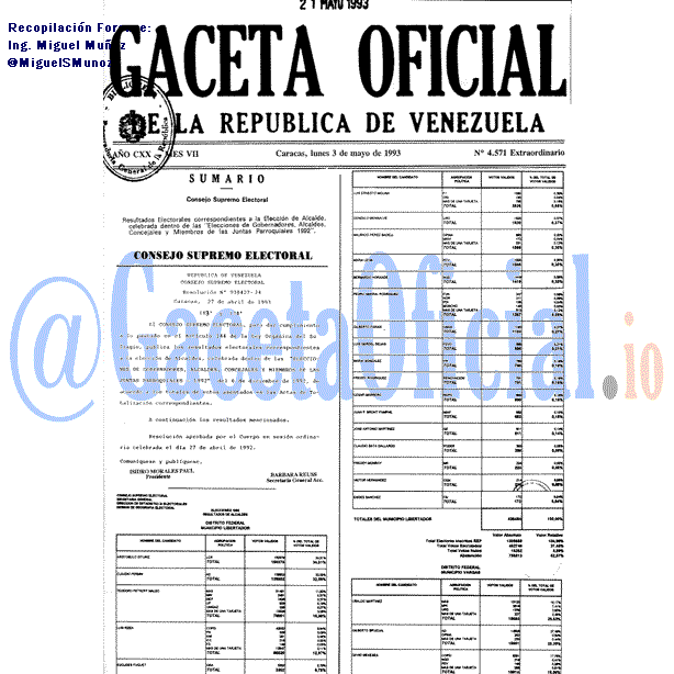 Gaceta Oficial 4571 del 3 Mayo 1993