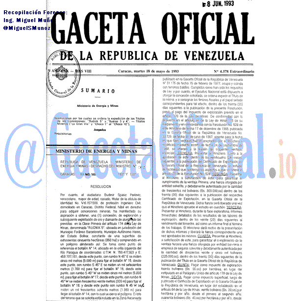 Gaceta Oficial 4578 del 18 Mayo 1993