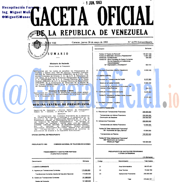 Gaceta Oficial 4579 del 20 Mayo 1993