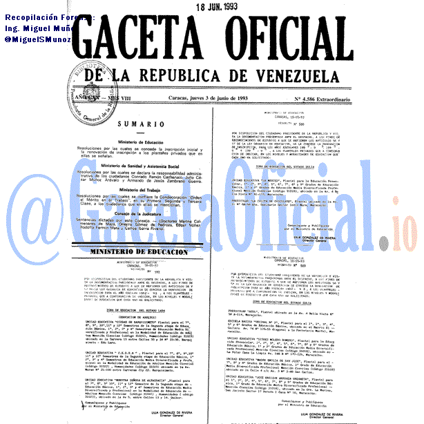 Gaceta Oficial 4586 del 3 Junio 1993