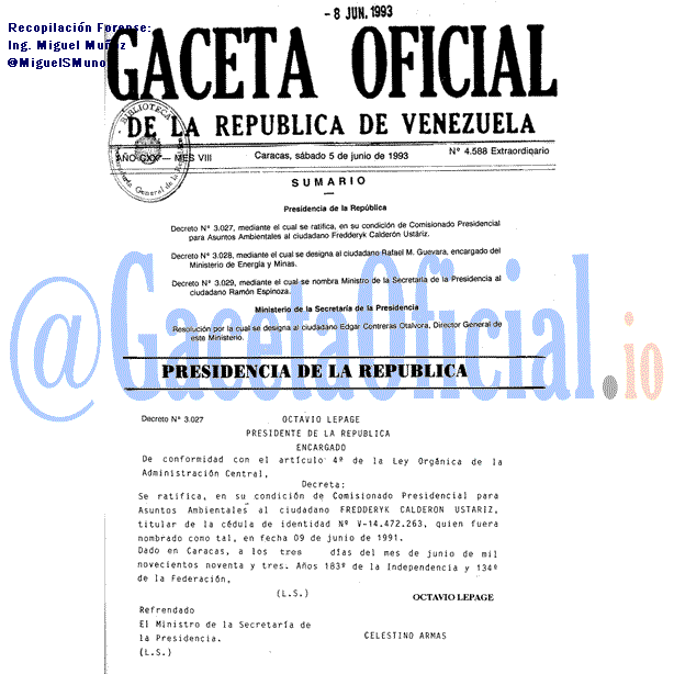 Gaceta Oficial 4588 del 5 Junio 1993