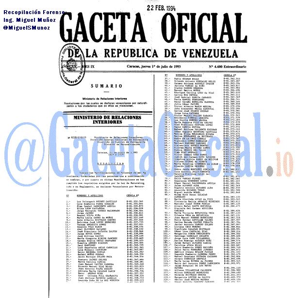 Gaceta Oficial 4600 del 1 Julio 1993