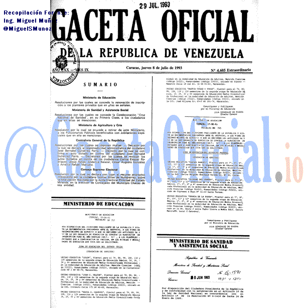 Gaceta Oficial 4605 del 8 Julio 1993