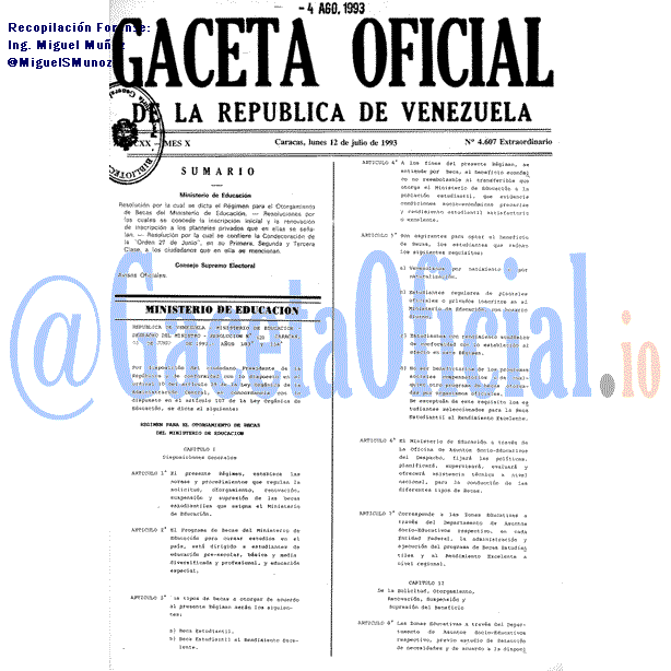 Gaceta Oficial 4607 del 12 Julio 1993