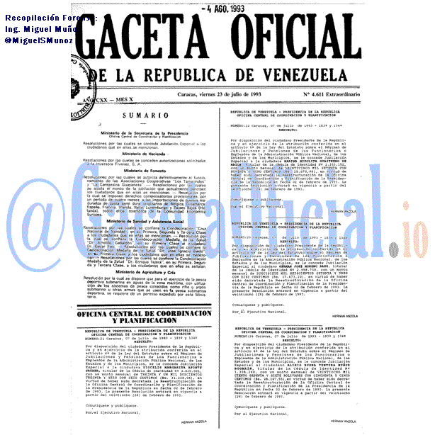 Gaceta Oficial 4611 del 23 Julio 1993