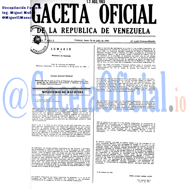 Gaceta Oficial 4613 del 26 Julio 1993