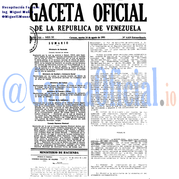 Gaceta Oficial 4619 del 24 Agosto 1993