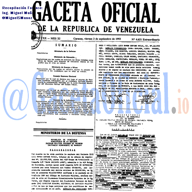 Gaceta Oficial 4621 del 3 Septiembre 1993