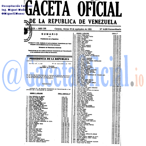 Gaceta Oficial 4630 del 10 Septiembre 1993