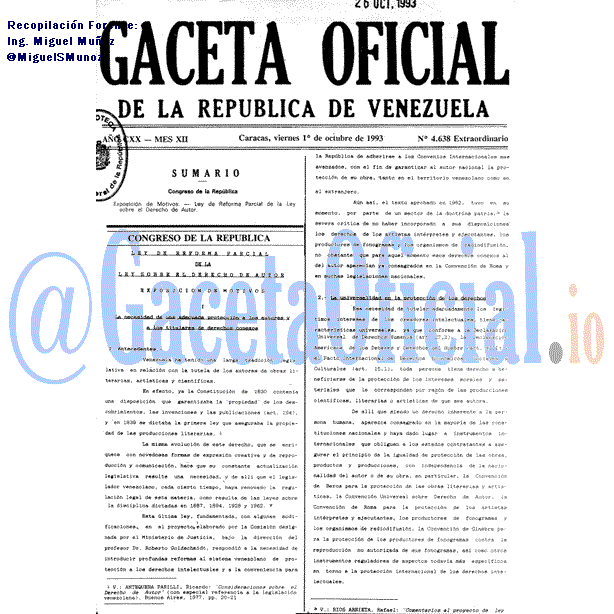 Gaceta Oficial 4638 del 1 Octubre 1993