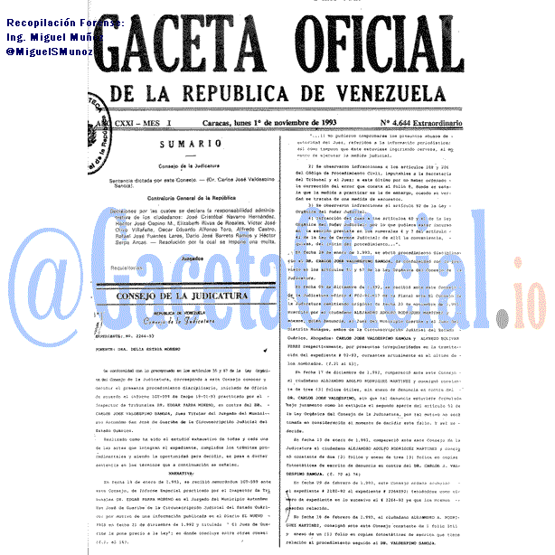 Gaceta Oficial 4644 del 1 Noviembre 1993