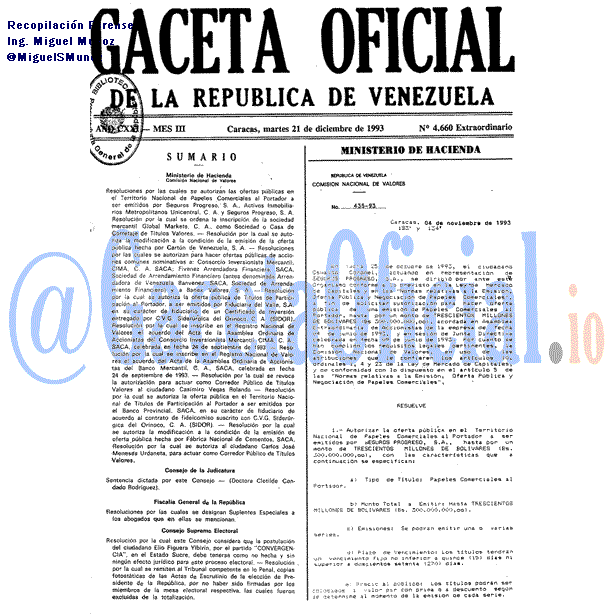 Gaceta Oficial 4660 del 21 Diciembre 1993