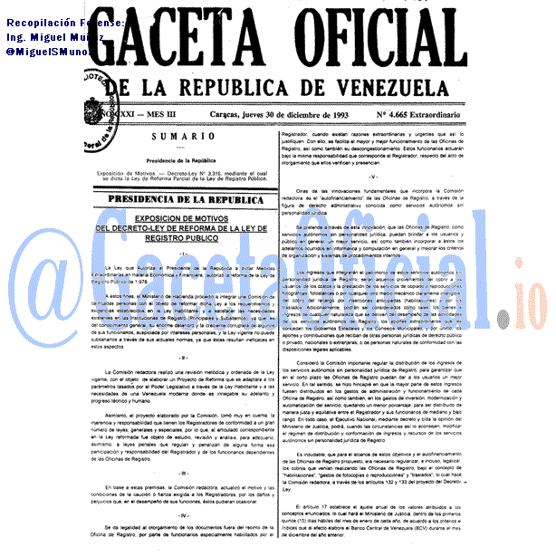 Gaceta Oficial 4665 del 30 Diciembre 1993