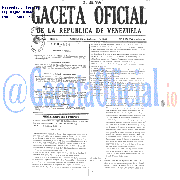 Gaceta Oficial 4670 del 6 Enero 1994
