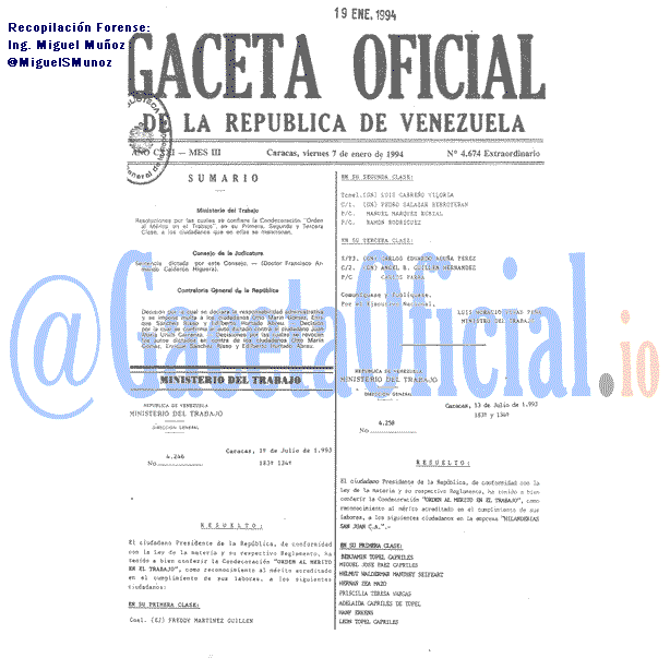 Gaceta Oficial 4674 del 7 Enero 1994