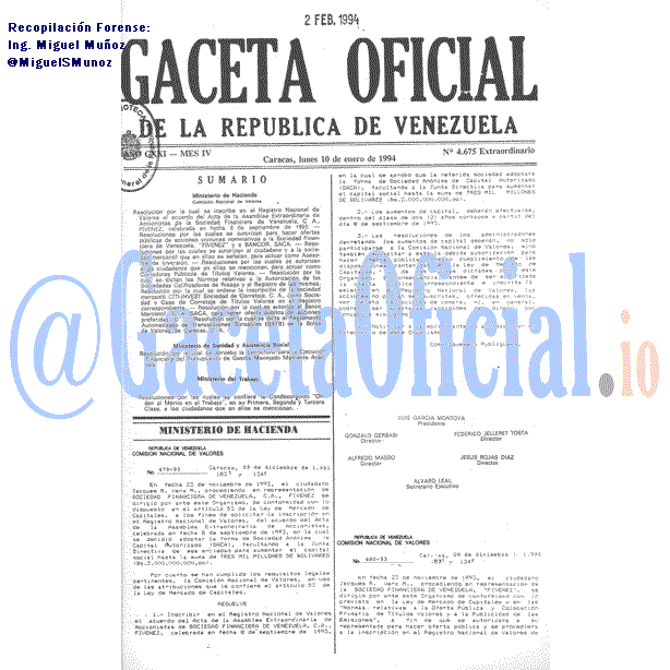 Gaceta Oficial 4675 del 10 Enero 1994