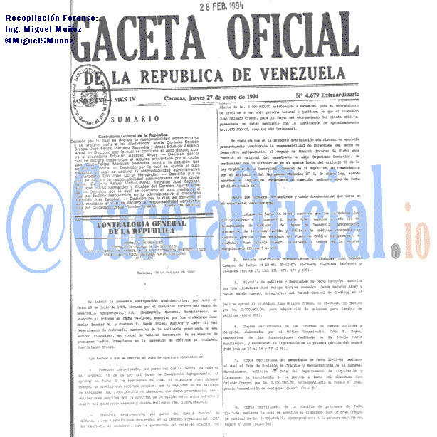 Gaceta Oficial 4679 del 27 Enero 1994