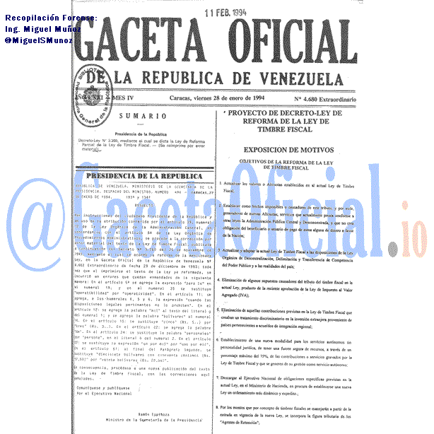 Gaceta Oficial 4680 del 28 Enero 1994